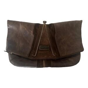 Jimmy Choo MARTHA Brown Foldover Clutch with Gold Hardware $1685